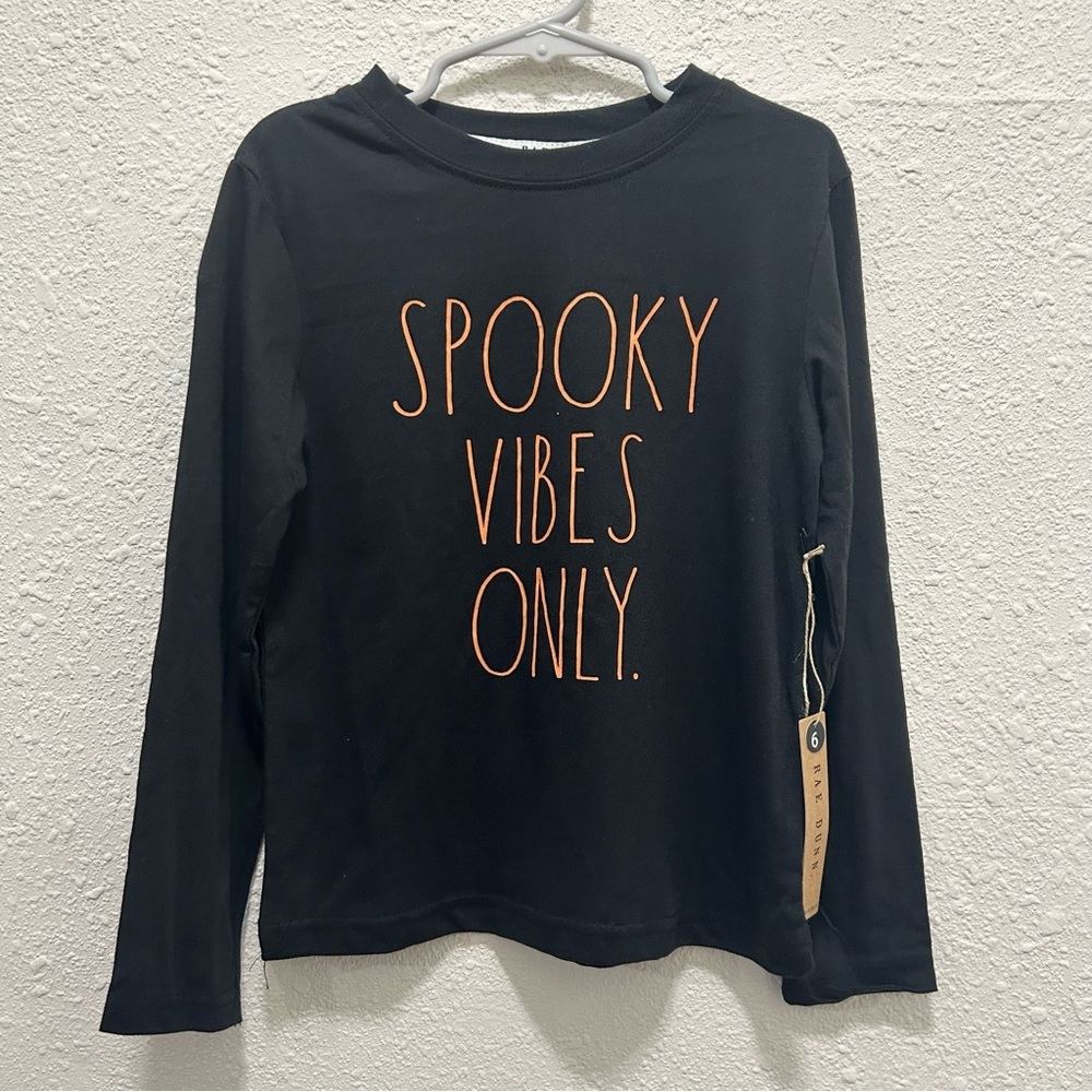 Rae Dunn Boys Halloween "Spooky Vibes Only" Black Long Sleeve Tee NWT 6